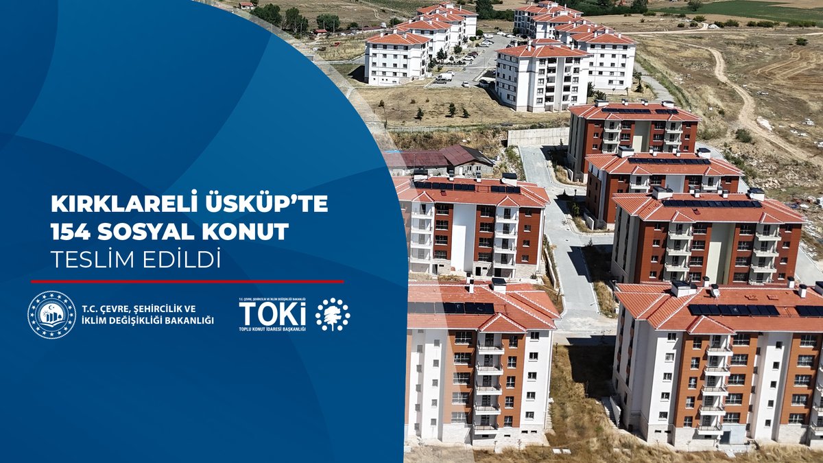 🏘️ Kırklareli Merkez Üsküp Mahallesi'nde 1️⃣5️⃣4️⃣ sosyal konut inşa ettik. 🗓️ 0️⃣6️⃣ - 2️⃣0️⃣Temmuz 2️⃣0️⃣2️⃣6️⃣ tarihleri arasında hak sahiplerine teslim edildi. 🍀 Dinlenme, spor, oyun ve yeşil alanları barındıran bu projeyle vatandaşlarımız yeni bir yaşam alanına kavuştu.