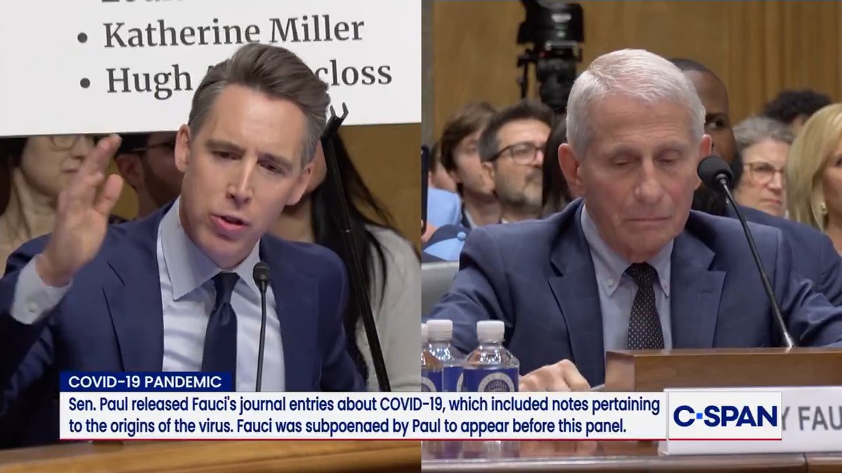 Sen. Josh Josh Hawley to Dr. Anthony Fauci: "Nothing says honesty like taking the Fifth! You don't have any rights under the Fifth Amendment because you've been pardoned...you don't want to answer questions...it's because during the pandemic you got rich while people were dying."