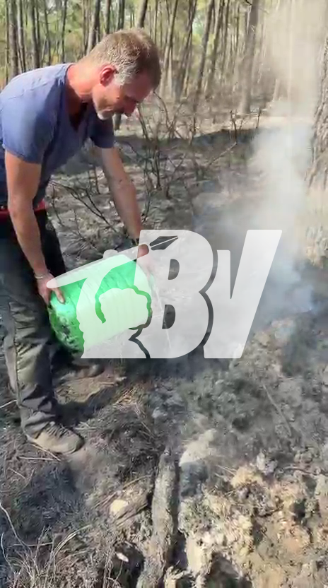 « On a tous les chaussures qui ont fondu ! » Ces volontaires éteignent les résidus d’incendie en Gironde, notamment au niveau des racines des arbres. 📸 Jean Bexon