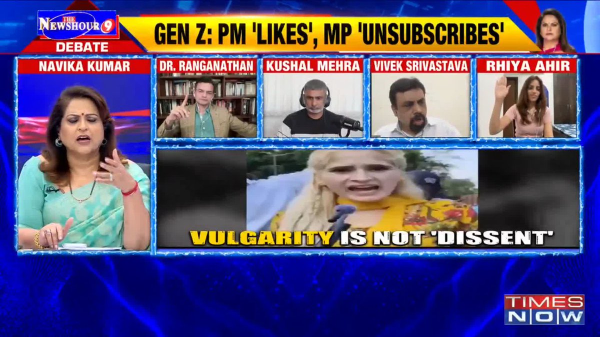 For Kangana: 'Gen Z=Gen Gutter' This was an illegal protest for which no permission was granted...: Anand Ranganathan Through this protest, Gen Z has restored faith in democracy...: Rhiya Ahir, Model @TheNewshour | @NavikaKumar