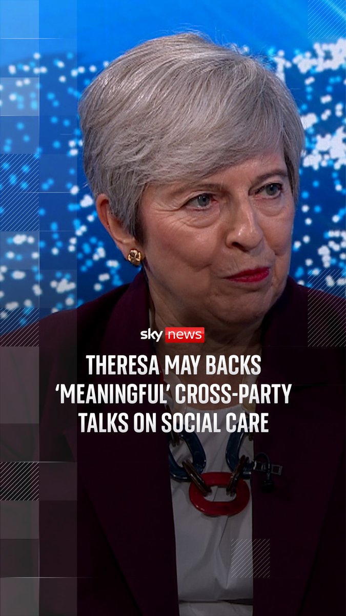 Former prime minister Theresa May tells Yalda Hakim that 'the idea of having some cross-party talks is fine, but it has to be meaningful'. The former prime minister famously proposed what became known as the "dementia tax" in the 2017 general election campaign, which was an attempt to allow people to receive social care at home, but then recuperate costs from the value of their estate after they died, but the unpopularity of the move contributed to the Conservatives failing to win an outright majority that year. Watch the full interview with the former PM tomorrow on The World With Yalda Hakin on Sky News at 9pm. 🔗