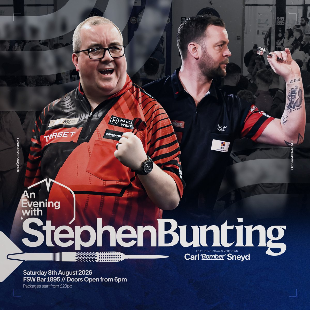 The best walk-on in darts 🤩 🎯 Join Stephen Bunting for a great night at Latics on Saturday 8 August! #oafc Get your tickets 👉