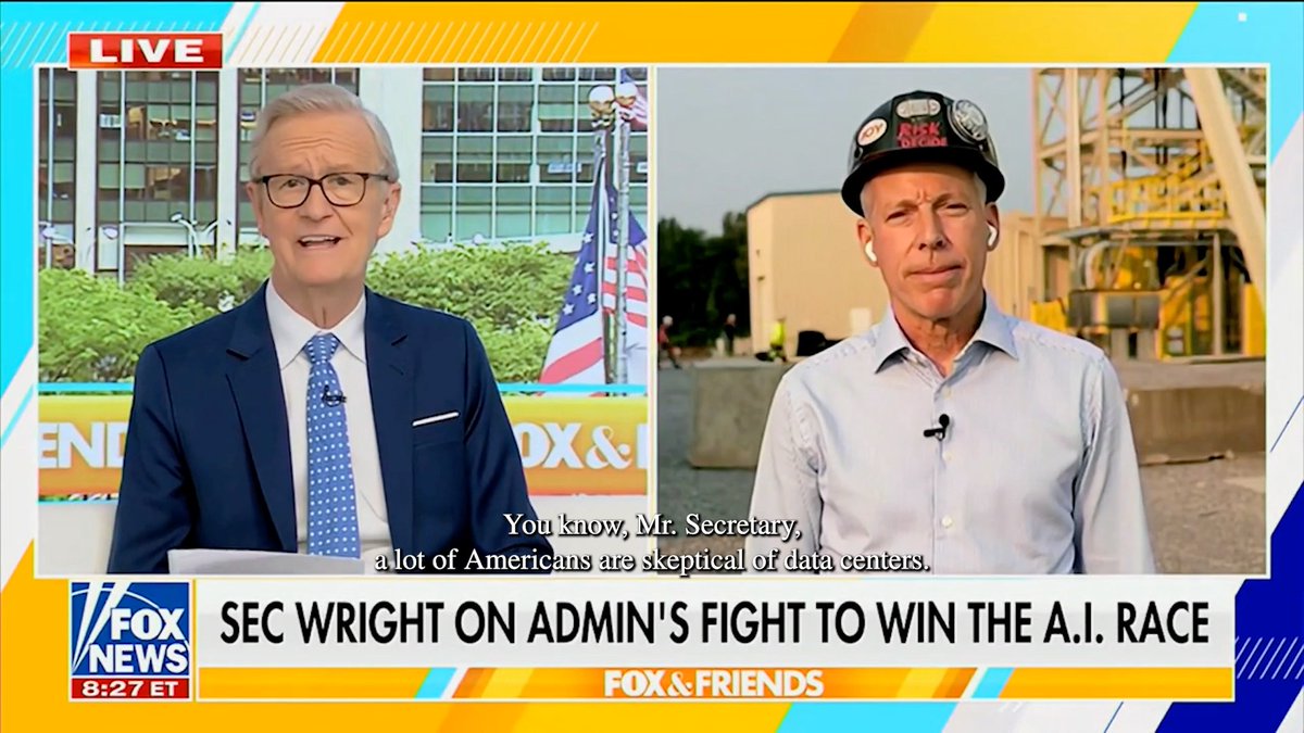 .Secretary Chris Wright on data centers: "Blue states have 50% higher electricity prices than red states... Places that develop data centers…those are the places that will see electricity prices go down, not up."