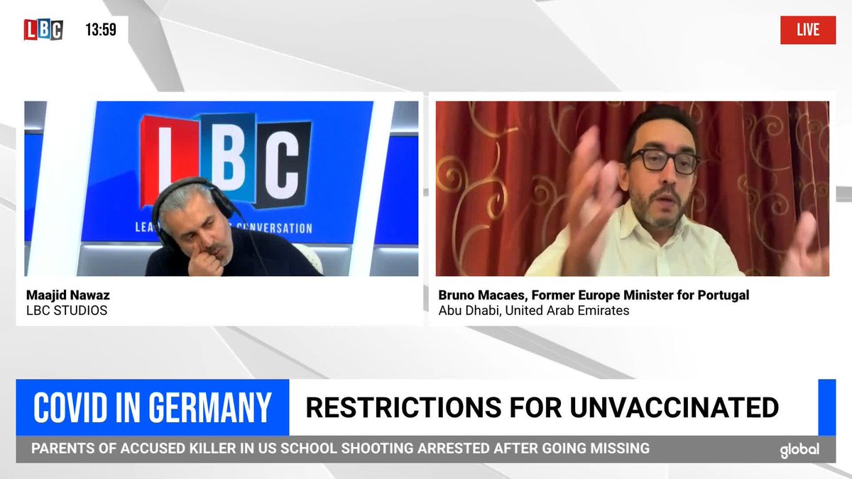 COVID DEBATE 4th December 2021: Putting Portuguese minister Bruno Maçães on the spot for advocating for the use of Covid-19 vaccine passes. He was very angry after this & lobbied for me to lose my job. Global’s LBC then sacked me while I was the only national broadcaster to oppose every single Covid mandate live on air: