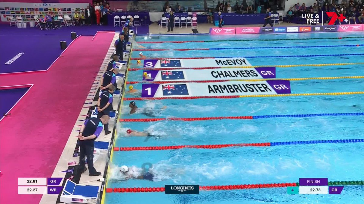 Can you believe it?! It's a DEAD HEAT for gold in the men's 50 butterfly! Kyle Chalmers and Ben Armbruster touch at exactly 22.73 😮 WOW.