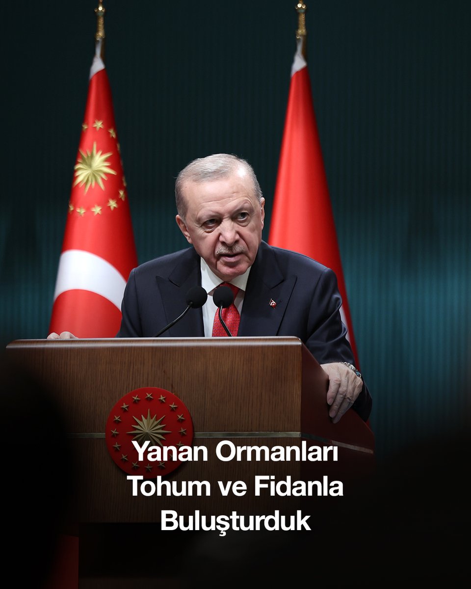 Orman yangınlarında yanan alanların tamamı tohum ve fidanla buluştu. “Yalan ağzına yuva yapmış” birilerinin iddia ettiği gibi o alanlarda oteller değil, fidanlar yükseldi. Sadece yanan alanları ağaçlandırmakla da kalmadık, yangınlarla mücadele kapasitemizi daha da güçlendirdik.