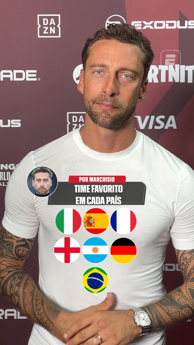 ESCOLHEU SEU TIME? Em entrevista exclusiva à ESPN, Claudio Marchisio, ex-jogador com passagens de destaque pela Juventus e pela seleção italiana, escolheu seu time favorito em cada um dos cinco principais países da Europa, a Argentina e o Brasil... gostou das escolhas, fã de esporte? 👉 Assista à Copa do Mundo de Clubes da Kings League pela ESPN no Plano Premium do #DisneyPlus. #KingsWorldCupClubs #KingsLeague