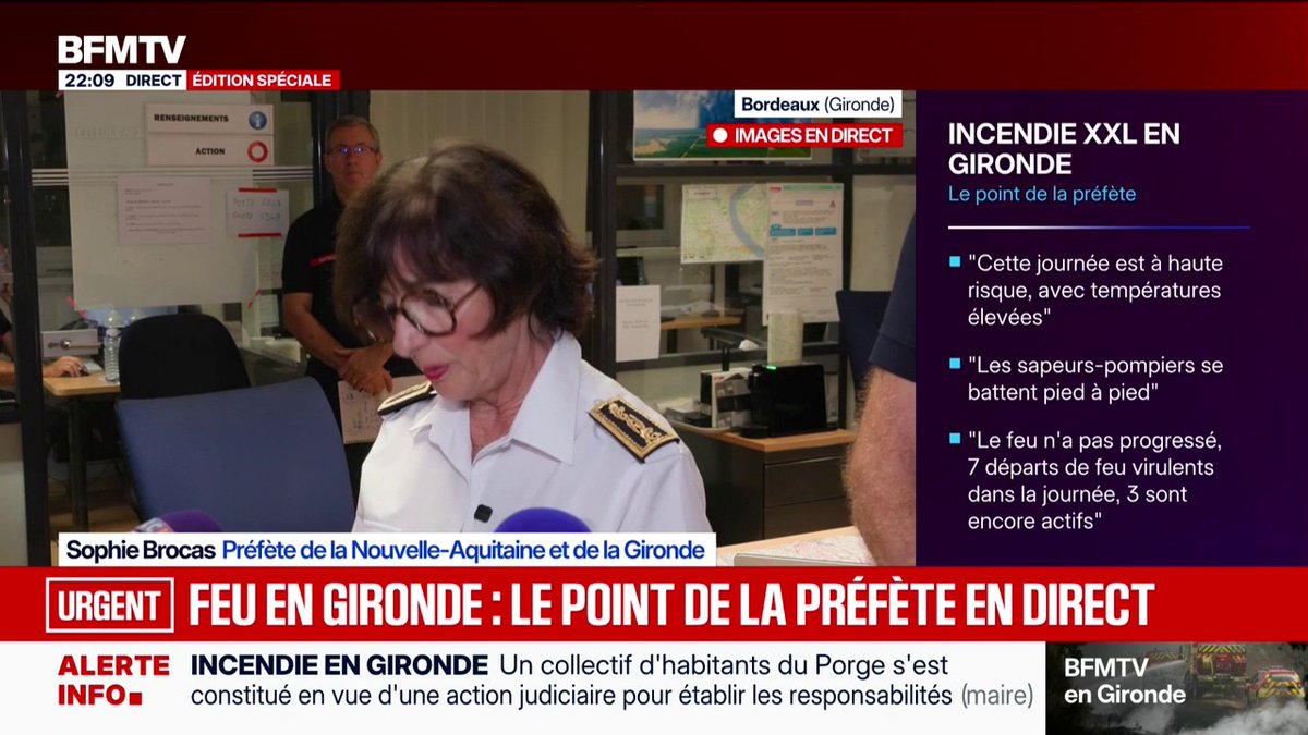 Incendies en Gironde: "Plus de 3.300 pompiers mobilisés", assure la préfète du département