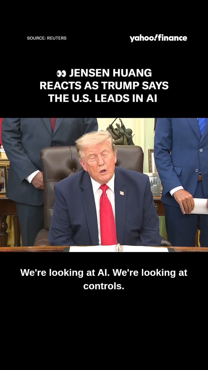 "Whoever wins AI is going to win. That's how big it is." Donald Trump breaks down why the race for AI supremacy is bigger than the internet itself, while Nvidia CEO Jensen Huang is all smiles.