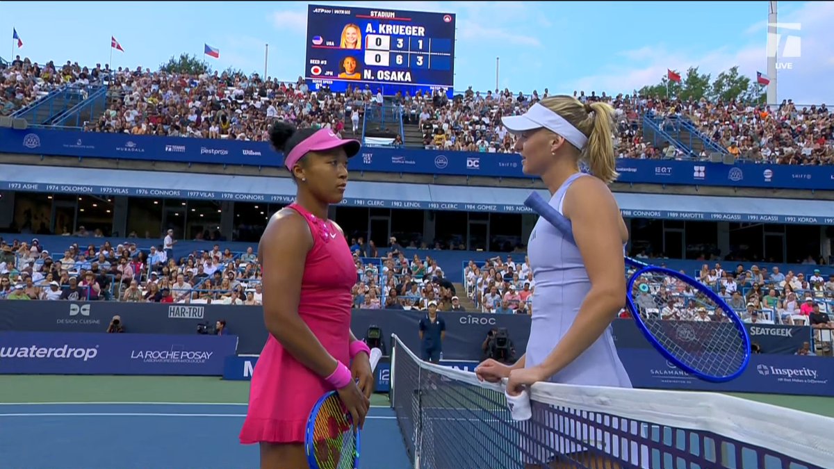 Naomi Osaka advances to the quarterfinals in Washington after Krueger retires with injury 🤕 #MubadalaDCOpen