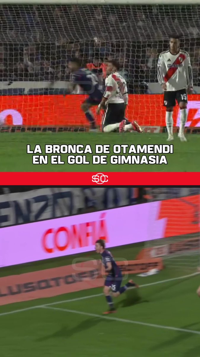 LA BRONCA DEL CAPITÁN: resignación total de Nico Otamendi en el gol de Steimbach para Gimnasia ante River en El Bosque.