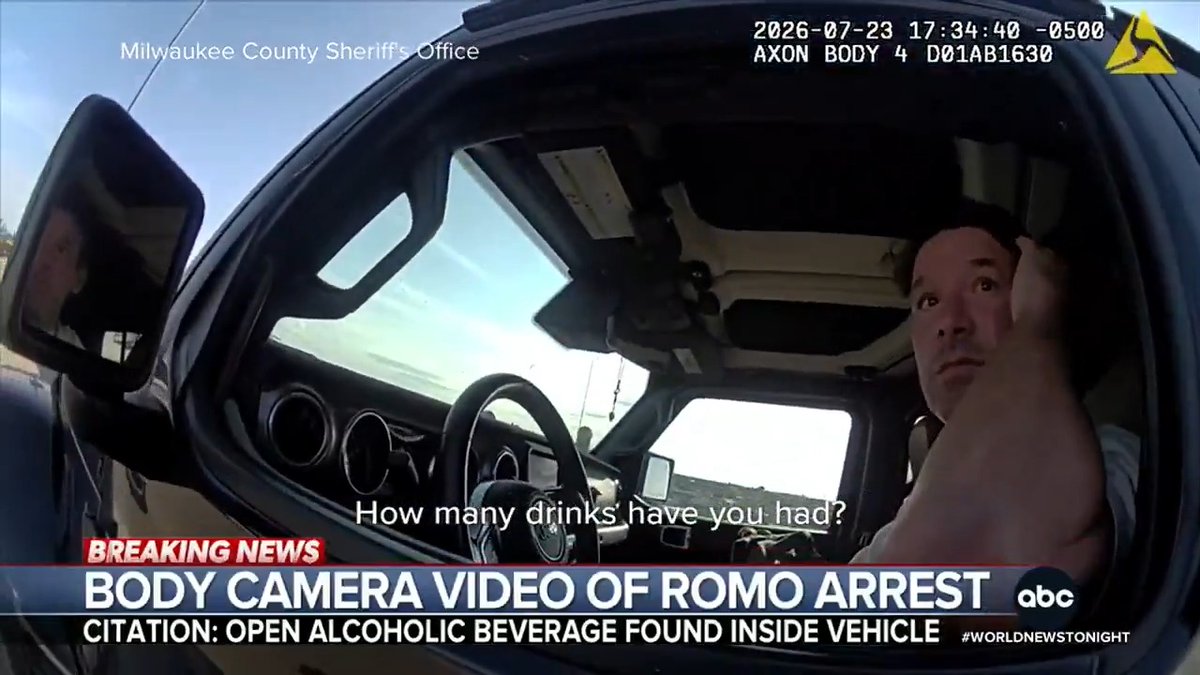 Newly-released police body camera video shows the moment former NFL quarterback Tony Romo was pulled over and taken into custody in Milwaukee for allegedly driving under the influence. Aaron Katersky reports.