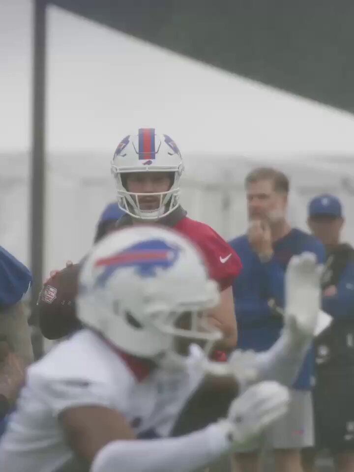 Scary: Josh Allen and DJ Moore dominate at Bills practice. A picture-perfect pass from Allen leads to a major gain in yards for Moore. The scariest duo in the NFL 😈