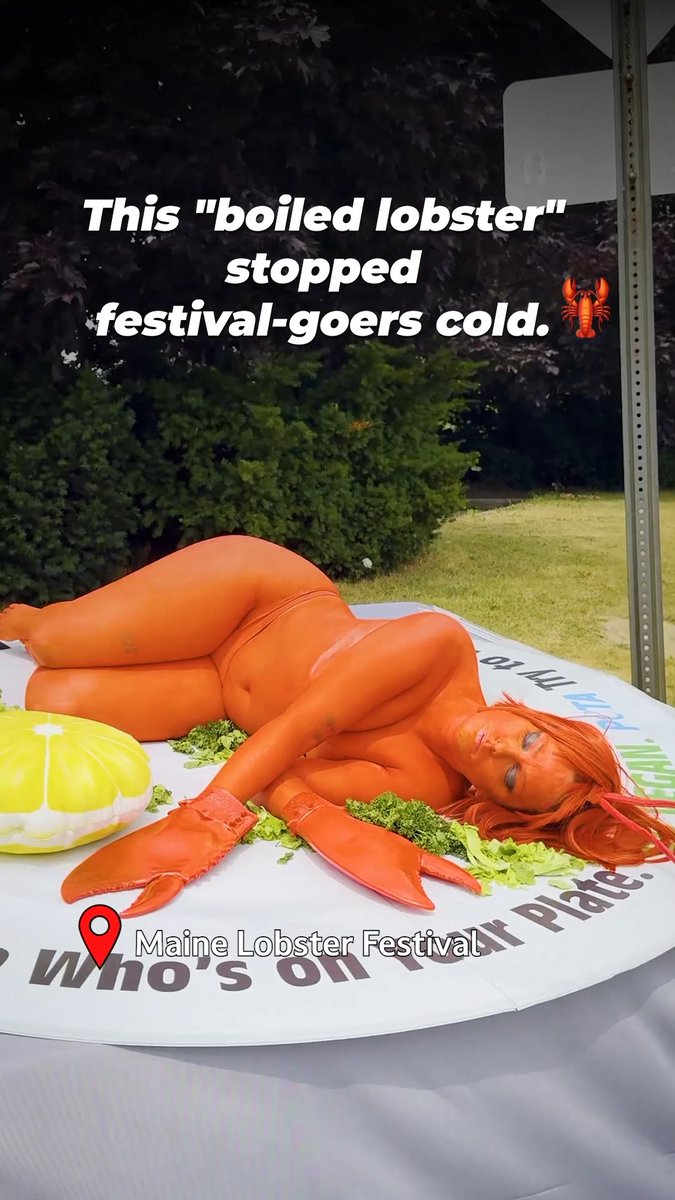 If a human "lobster" on a plate at Maine Lobster Fest makes you uncomfortable, imagine how the real lobsters feel! Leave them off your plate🦞❌🍽️