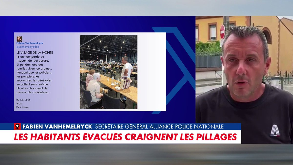 Présent au parc des expositions de Bordeaux, où sont rassemblés des habitants évacués, le secrétaire général Alliance Police nationale Fabien Vanhemelryck raconte : «J'ai vu une France de la honte, ces sinistrés se font racketter alors qu'ils ont tout perdu», dans #MidiNewsEte