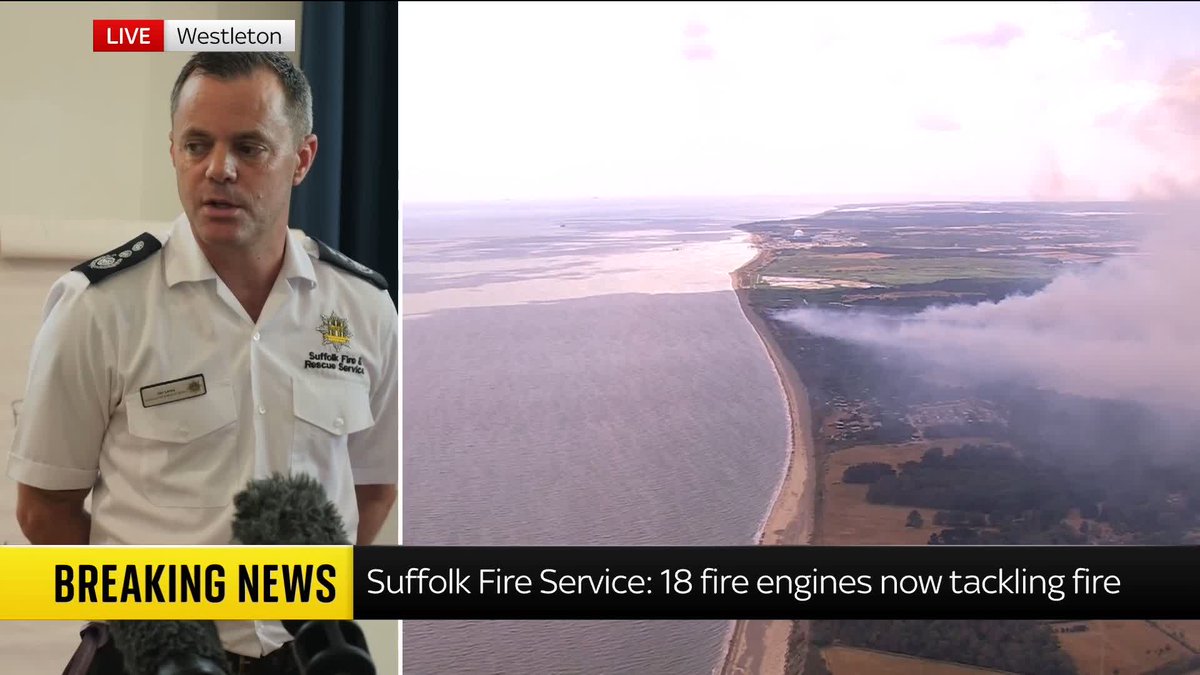 Jon Lacey, chief fire officer of Suffolk Fire and Rescue Service, says the blaze is "one of the largest that I remember in the history of Suffolk". It's also "one of the more challenging incidents that we've had here", he adds. 📺 Sky 501 and YouTube