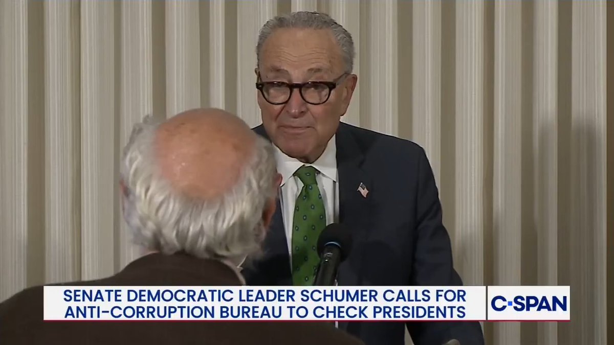 Protestor interrupts Chuck Schumer while he speaks about Trump's corruption: "It's amazing that you can show your genocidal face in public!"