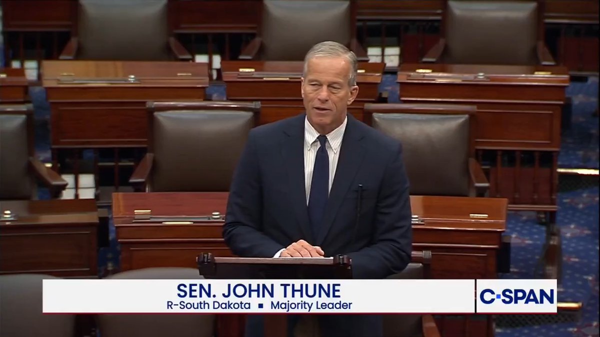 Senate Majority Leader John Thune (R-SD) demands the passage of a bill that guarantees funding through the November election and the December 4 deadline: "We owe the American people some certainty here."