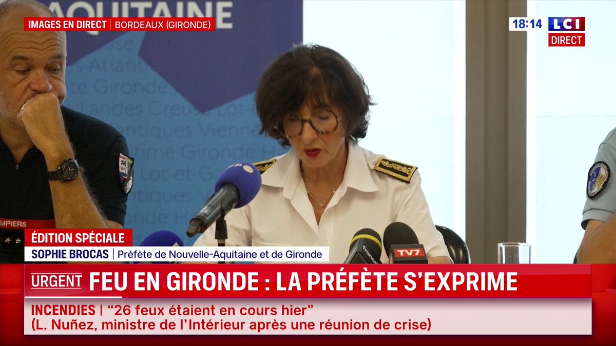 🔴 Feu en Gironde : "144 000 personnes ont pu rentrer chez elles", annonce la préfète de la Gironde, Sophie Brocas "Je les remercie d’avoir accepté de quitter leur domicile en urgence, car c’était le seul moyen de nous assurer que des vies seraient protégées."