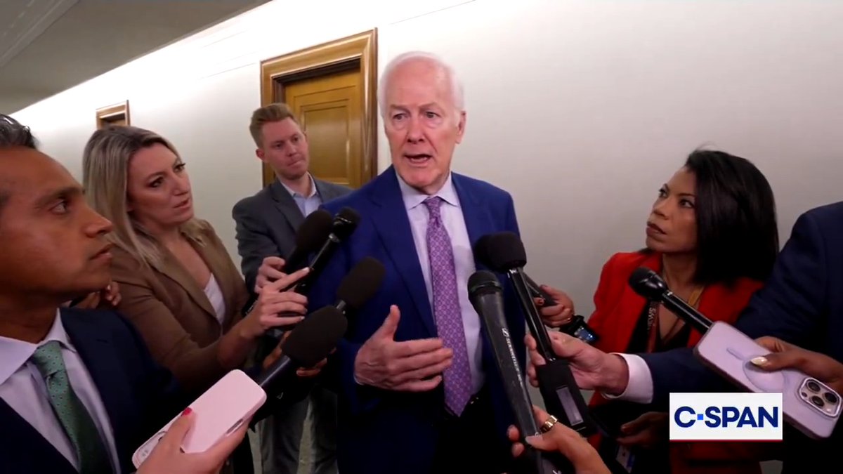 Sen. Senator John Cornyn (R-TX) to reporters about counterproposal on Todd Blanche's Attorney General nomination: "They [White House] made a proposal last might, we made a counterproposal, and we thought we basically had met in the middle but heard this morning that was all off."