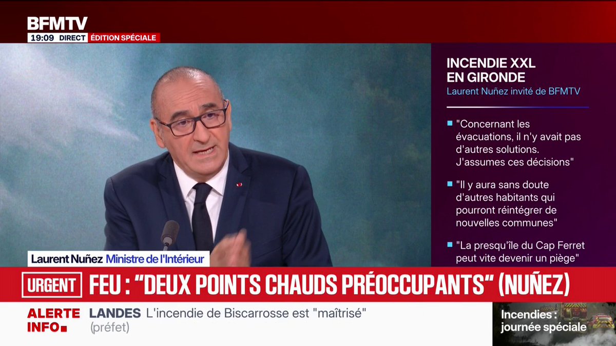 Incendie en Gironde: les agriculteurs dissuadés d'aider les pompiers ? "C'est complètement faux" martèle le ministre de l'Intérieur en soutien à la préfète de région