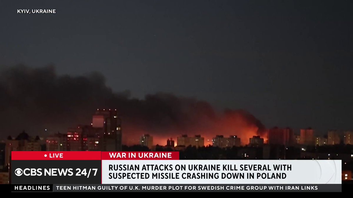 A Russian ballistic missile and drone barrage across Ukraine overnight into Thursday killed at least eight civilians, including children, and wounded dozens of others, officials said. NATO member Poland is looking into reports that a Russian cruise missile entered its airspace during the onslaught and fell on its territory. Aidan Stretch reports.