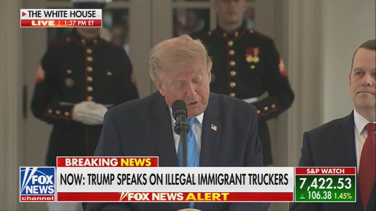 Trump gets lost mid-sentence: "And for the veterans where... no truck... where you have uh, a situation where you have not truck drivers in the military, where you don't have truck drivers... they're gonna be given a very quick pass"