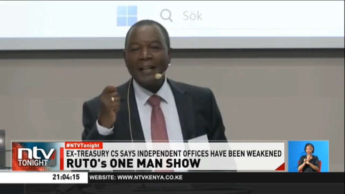 Ruto's One Man Show: Former CBK governor and ex-Treasury CS Njuguna Ndung’u has accused President Ruto of overreach affecting independent offices in government. Ndung'u says he declined to engage in “deals” while serving at the Ministry of Finance. #NTVTonight Ben Kitili