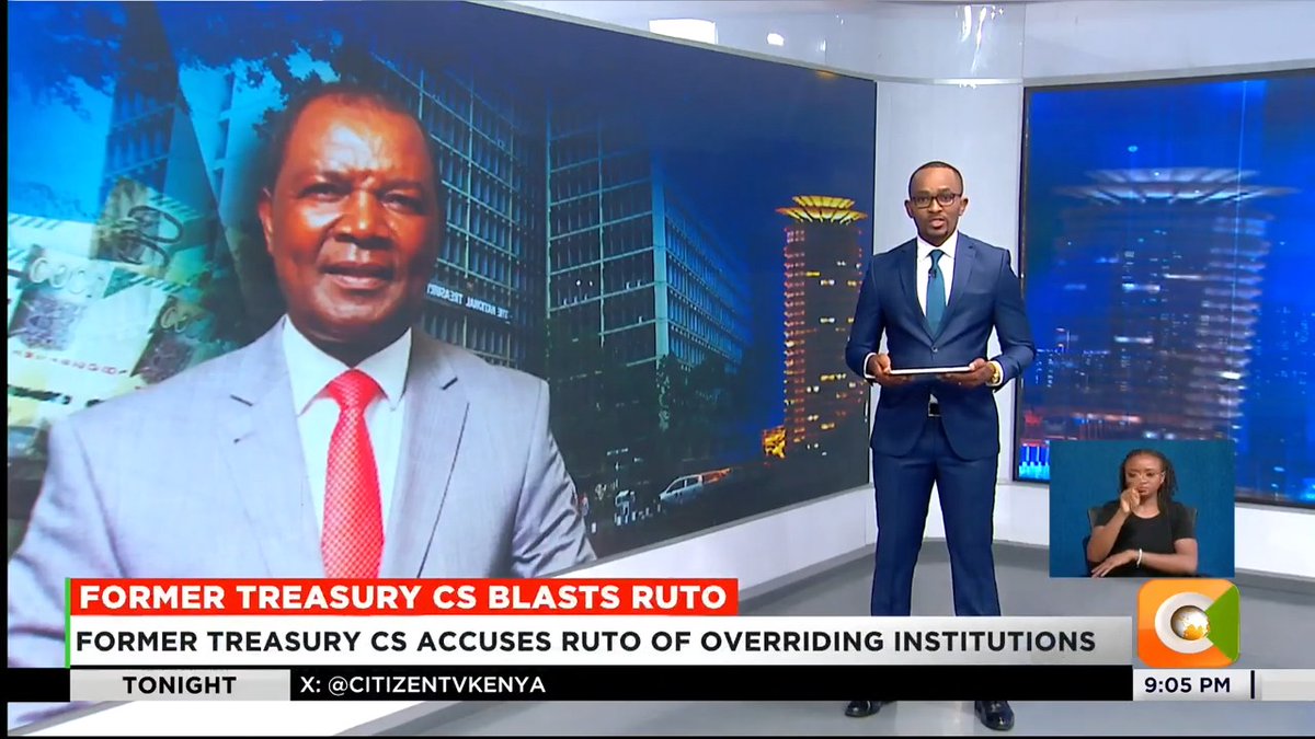 Former Treasury CS Blasts Ruto: Former Treasury CS accuses Ruto of overriding institutions Ndung'u says fear is driving compliance within government Ndung’u: I refused to do deals in the ministry of finance Ex-CS links weak institutions to rising corruption #CitizenTonight