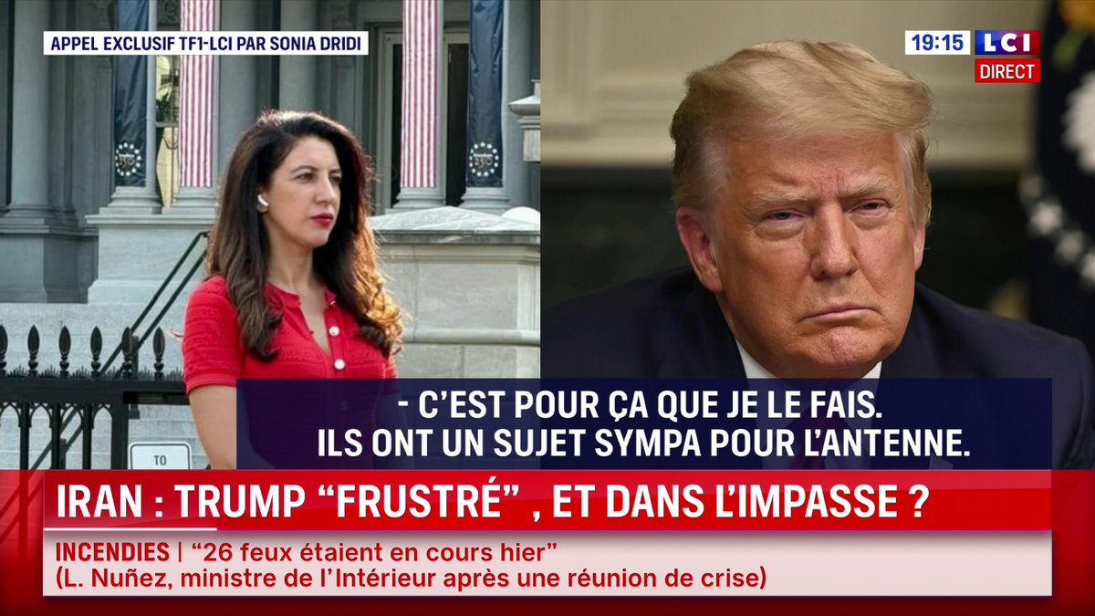 🚨 EXCLU TF1/LCI : après de nouvelles frappes sur l’Iran mercredi, Donald Trump s’est confié par téléphone à notre correspondante à la Maison Blanche, Sonia Dridi. Le président américain n'exclut pas de reprendre une guerre à grande échelle