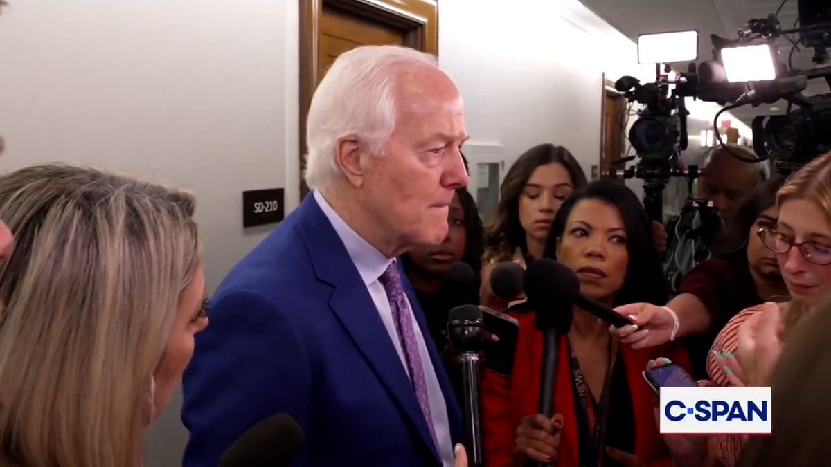 Sen. Senator John Cornyn (R-TX) tells reporters on potential meeting with AG nominee Todd Blanche: "We're not having a meeting until you produce a document we can talk about."