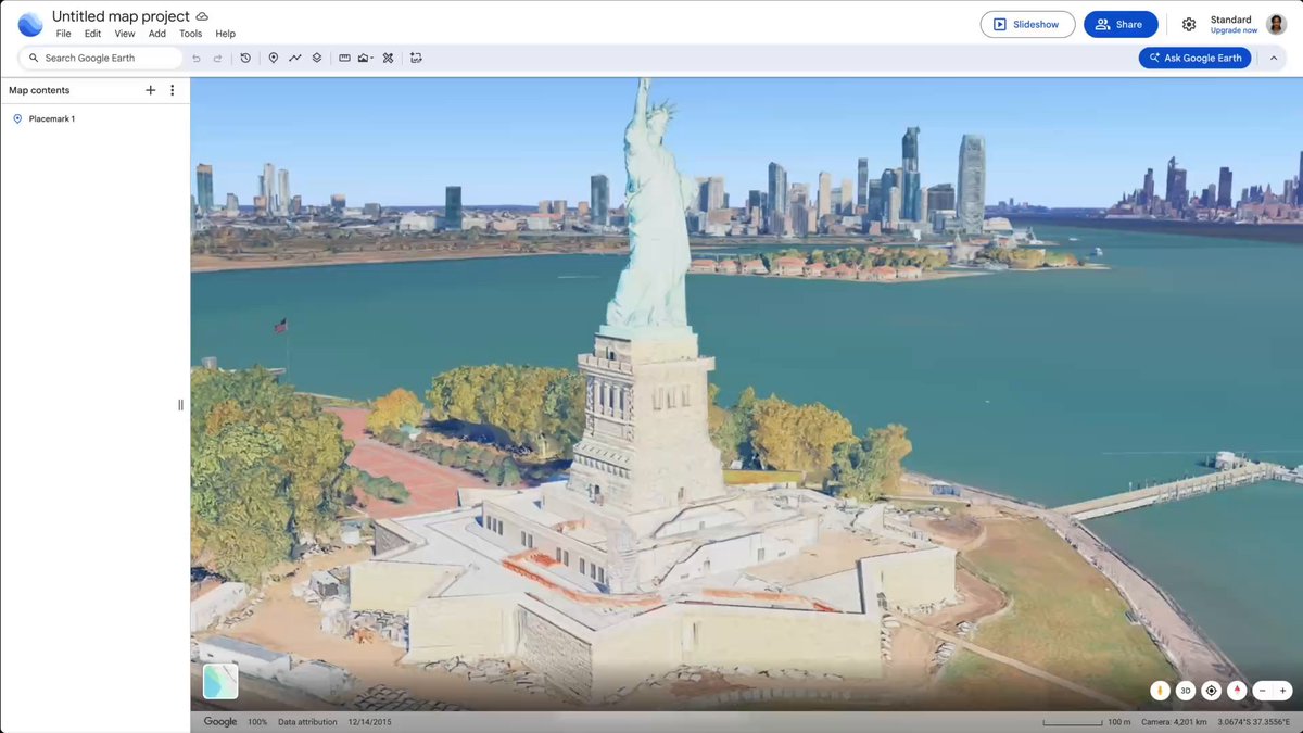 Traemos la generación de imágenes de Nano Banana 2 a Google Earth. 🌎✨ Para celebrarlo, lanzamos un reto: entra a Google Earth web, haz zoom en tu lugar favorito, toca "crea una imagen" y usa este prompt rellenando los espacios: 👇🧵