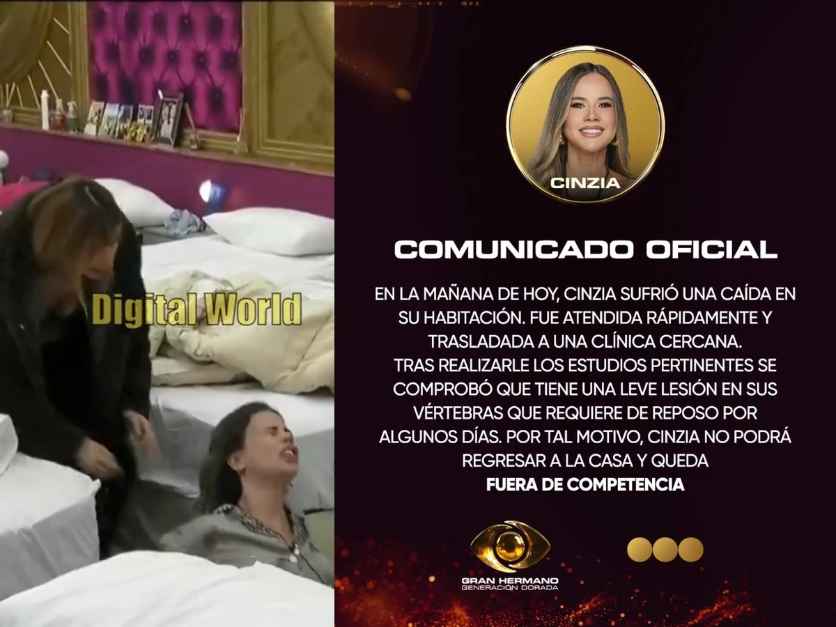 "Cinzia": Porque informan que no continuará en #GranHermano Generación Dorada tras su traslado a una clínica luego de sufrir una caída