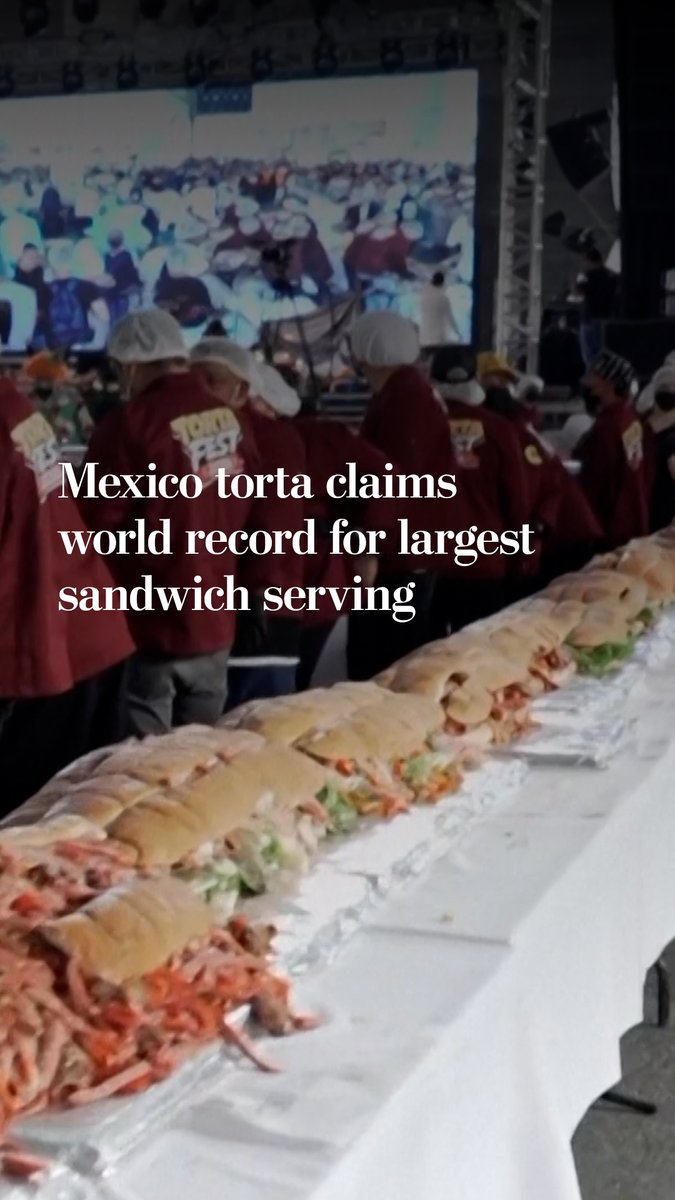 The Guinness World Record for the world's largest serving of sandwiches arranged in a continuous line was set at the International Torta Fair in Mexico City. The giant record-breaking torta stretched 328 feet and weighed more than 1.5 tons.