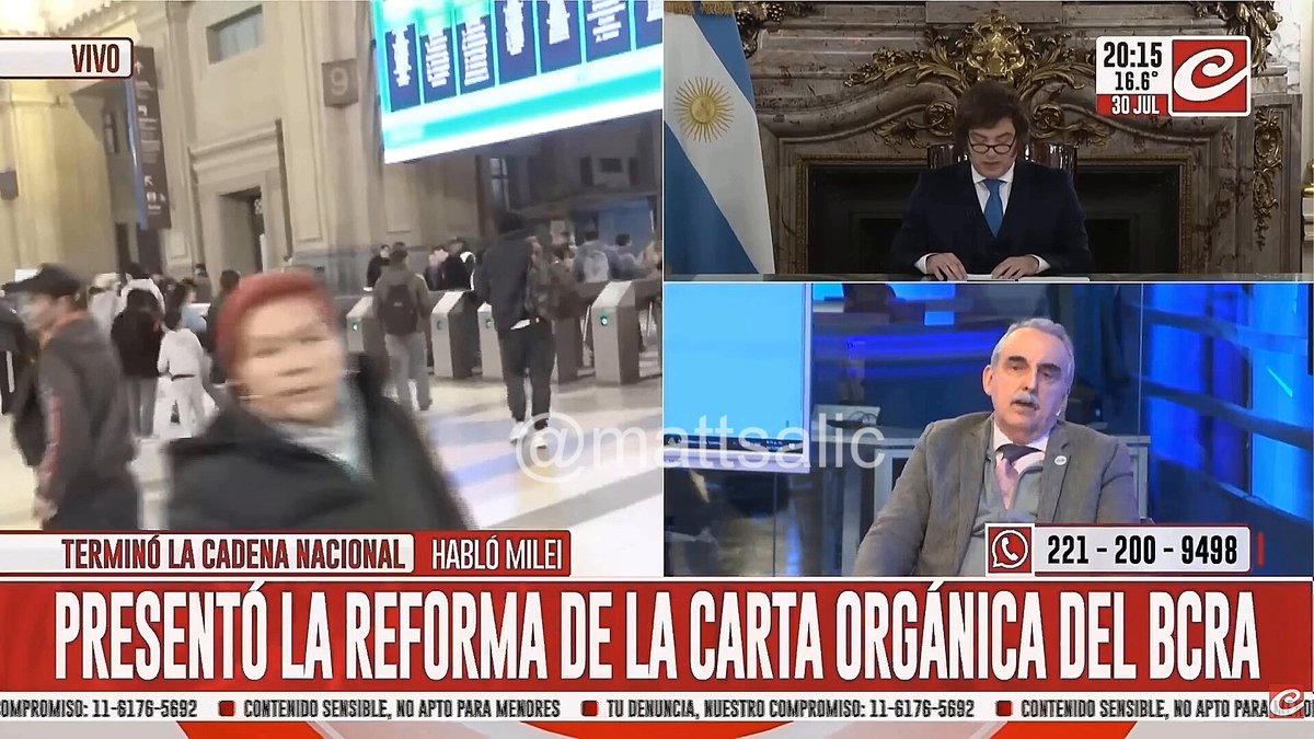 🔴MORENO SOBRE LA CADENA NACIONAL DE MILEI: TODO HUMO 30/07/26 🗣️"Decidió correrse del tema de la dolarización porque va a fortalecer el peso. Era una bestia antes cuando decía que iba a romper el BCRA y ahora lo reconoce y hace otra bestialidad que es no entender la política monetaria" 🗣️"Reconoce ahora que la política monetaria no solo está definida por la oferta sino por la demanda, que se estudia en segundo año de la facultad y recién ahora lo entendió" 🗣️"A principio de siglo estaba una Carta Orgánica muy parecida a esta y sin ningún problema hicimos crecer a la Argentina. Y esta bestia con esta Carta Orgánica que no le gusta hizo todo lo que quiso, no es que algo no pudo hacer" 🗣️"Lo hace porque piensa que se puede adecuar a lo que piden en Perú. Ahora, como engaña y vive mintiendo, cualquier ley se cambia con otra ley" 🗣️"Por lo tanto esto no es ni para siempre, ni todas esas pavadas que dijo. una ley se cambia con otra ley. Es una simple ley" 🗣️"Todas esas pavadas que dijo, el presidente que viene lo cambia de un plumazo. En el momento que asume pone en comisión al directorio del BCRA, designa al presidente y se terminó la historia" 🗣️"Engaña, se la pasó engañando toda la campaña. Tiene que esconder la verdad de lo que está pasando, entonces inventan estas pavadas como la pelea con Lula, porque la realidad se les viene encima" 🗣️"Dijo que había dos funcionarias que eran chorras. Lo va a tener que defender. Lo que se dice con la boca lo tiene que bancar con el cuero. Como le dijo chorro a de Mendiguren, pero como este no es guapo, lo dice atrás de un vidrio" 🗣️"Lo que dijo en el mercadeo de capitales son pavadas y lo que dijo en el mercado de seguros que cualquier empresa va a poder hacer lo que quiera, no puede" 🗣️"Todas esas pavadas cuando las vayas a reglamentar vas a ver que no van a ser"