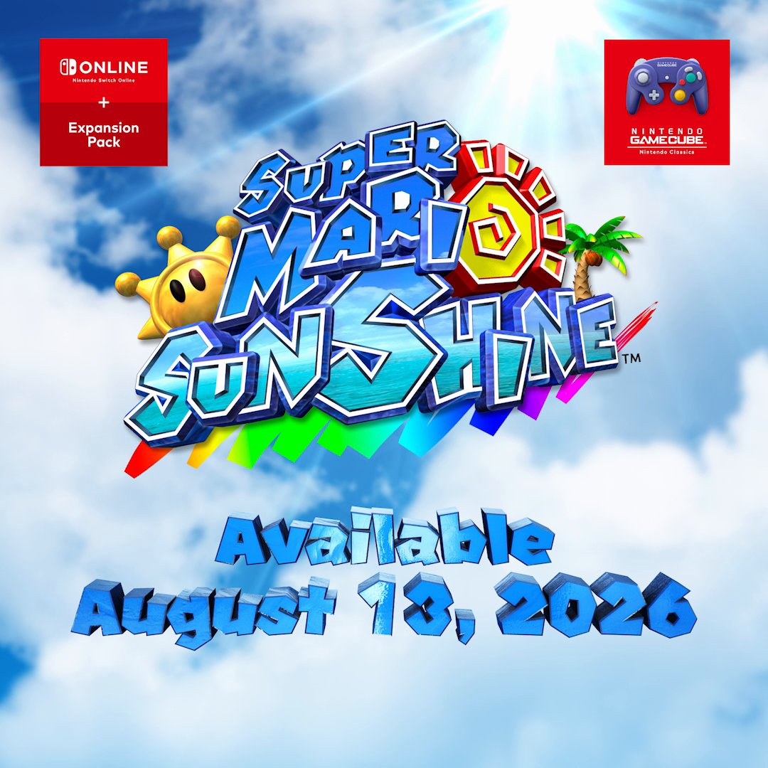Dark days loom over Isle Delfino! Clean up a polluted island with FLUDD at your side in Super Mario Sunshine, coming to Nintendo GameCube – Nintendo Classics on Nintendo Switch 2 for #NintendoSwitchOnline + Expansion Pack members on Aug 13!