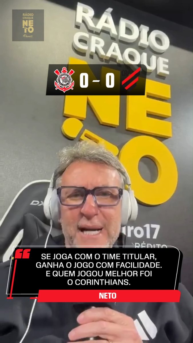 Neto comentou a atuação do Corinthians no empate com o Athletico-PR pelo Campeonato Brasileiro. Via Rádio Craque Neto (IG) #FutebolNaESPN #Brasileirao #Corinthians #Neto