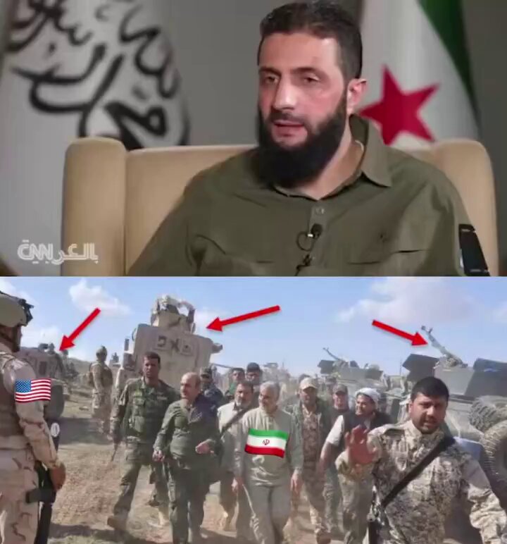 🔴 2024 | Ahmed Şara, İran’ın “ABD’den destek alıyor” iddialarına cevap veriyor: “Biz, Irak'a Amerikan tanklarının sırtında giren İran değiliz. Suriye'deki çocukların ve kadınların bombalanması için Putin'i getirmek üzere Moskova'ya giden Süleymani de değiliz. Biz kendimizi kendimiz yönetiyoruz ve herhangi bir taraftan destek aldığımıza dair söylenen her şey tamamen asılsızdır.”