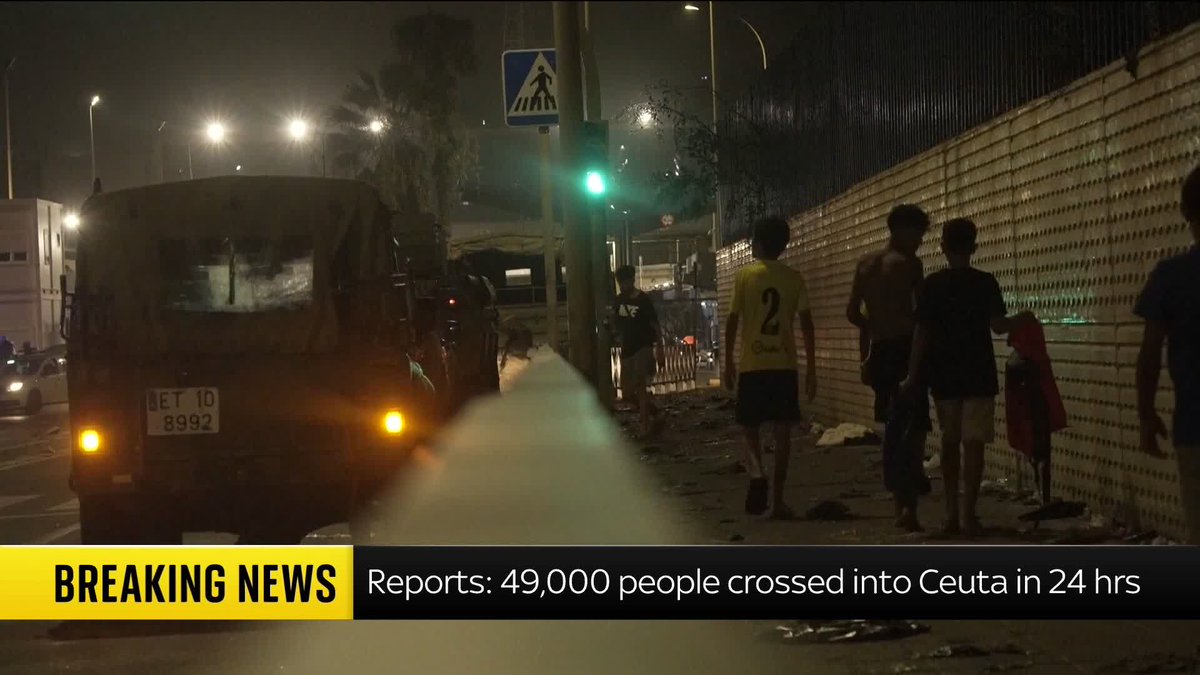 BREAKING: An estimated 49,000 people have crossed into Ceuta over the past 24 hours, Reuters reports citing Spain's interior ministry 📺 Sky 501, Virgin 602, Freeview 233 and YouTube