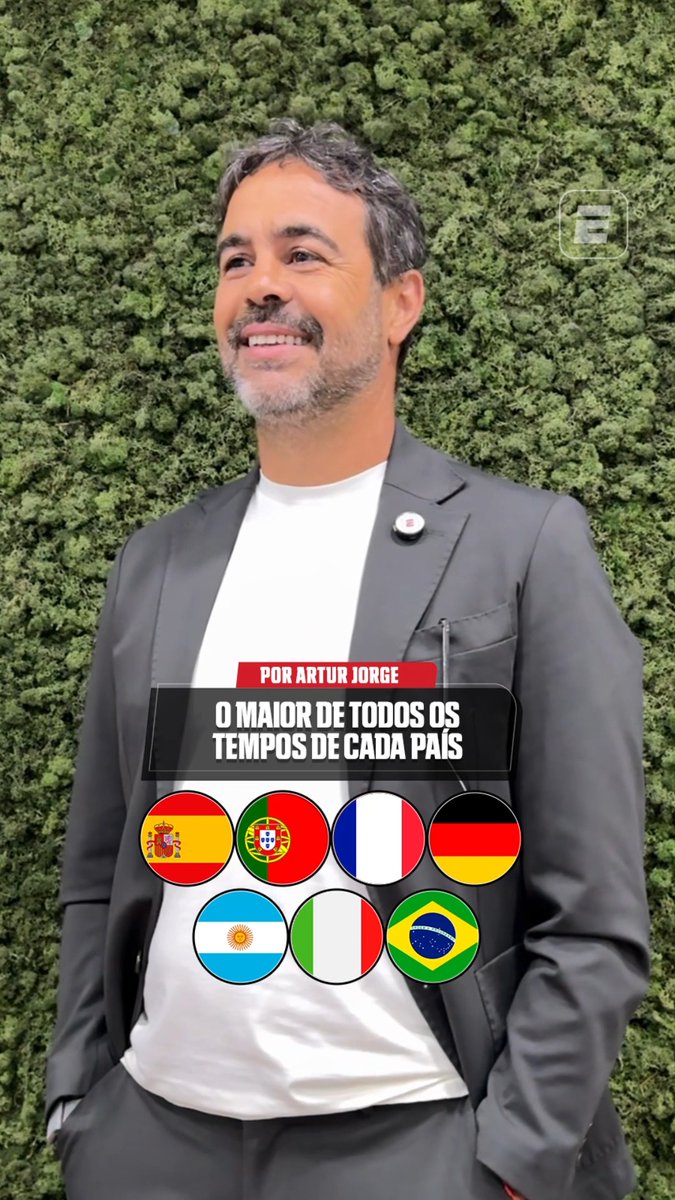 OS MAIORES DE CADA PAÍS! 🌎👀 Artur Jorge selecionou os 'GOATs' de cada uma destas seleções. Concorda com as respostas, fã de esportes? 👉 Assista ao Bola da Vez com Artur Jorge, neste sábado (1), pela ESPN no Plano Premium do #DisneyPlus #FutebolNaESPN #BolaDaVez #ArturJorge