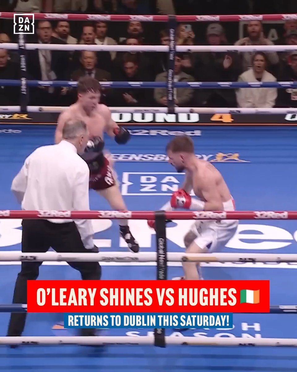 Pierce O'Leary put on a show in front of an electric Dublin crowd to defeat Maxi Hughes in March ⚡️ 'Big Bang' will be looking to make another statement in the same arena this Saturday against Mark Chamberlain on DAZN 🇮🇪