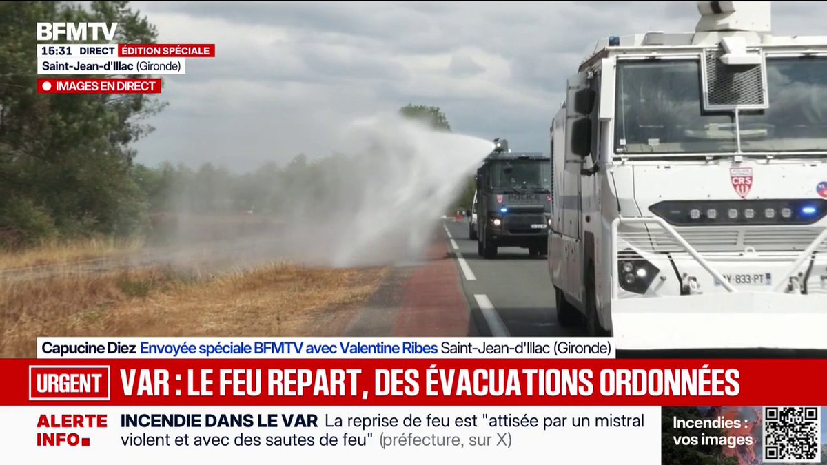 Incendie en Gironde: des camions lanceurs d'eau des CRS testés pour aider les pompiers