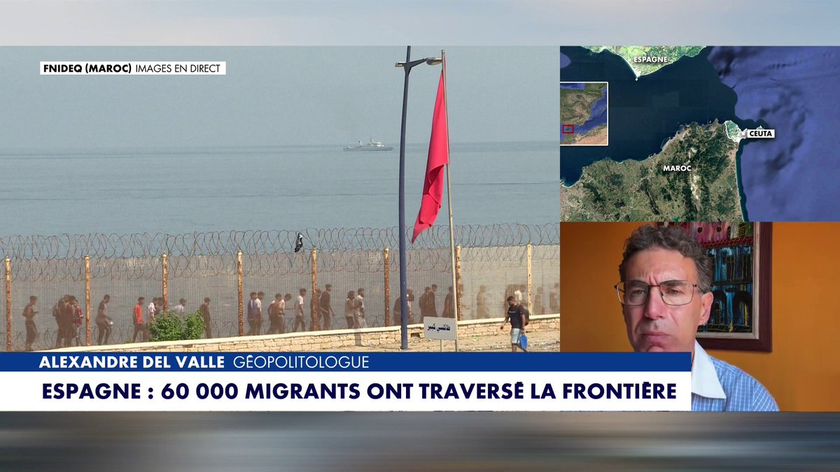 Crise migratoire à Ceuta : «Ça me fait rire quand j’entends monsieur Nuñez parler de "frontière surveillée"», raille le géopolitologue Alexandre Del Valle, évoquant la frontière franco-espagnole, dans #180MinutesInfoEte Toute l'info est à retrouver sur