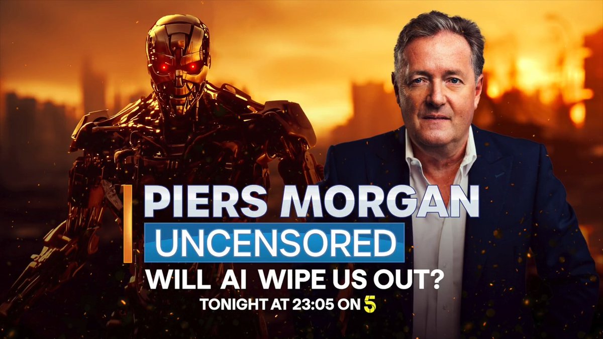 Will AI wipe out the human race? Tune in to Piers Morgan Uncensored on 5, tonight at 11.05pm - don't miss it! 👇 📺 Piers Morgan | Channel 5