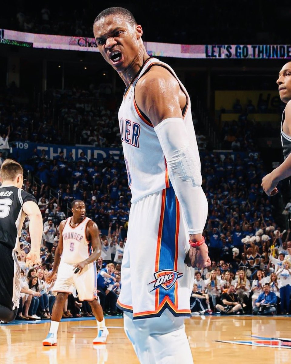 Russell Westbrook finished with 40 points and 10 assists to take WCF Game 4 against the Spurs! (2014) 40 PTS 10 AST 5 REB 1 BLK 50% FG (12/24) 100% FT (14/14)