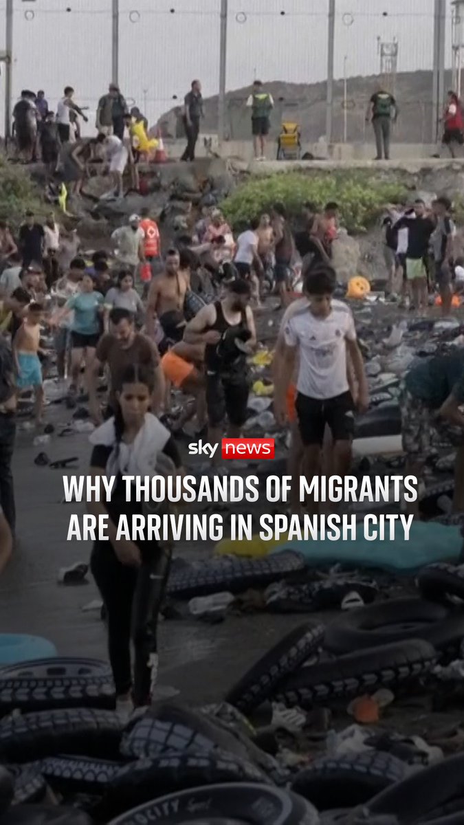 Around 60,000 migrants have crossed the border from Morocco into Spain within the last 24 hours. The crossings mark an unprecedent number of crossing for the Spanish city of Ceuta. Sky's Tom Cheshire reports