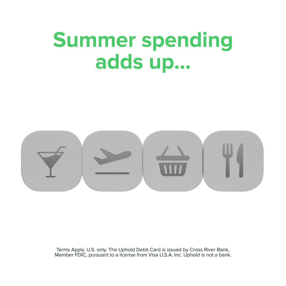 Summer plans = XRP rewards 🍹 Earn up to 4% back in XRP every time you use the Uphold Debit Card for travel, dining, and daily purchases. Make every spend a chance to stack. Get started in the Uphold App 📲 U.S. only. Terms apply. Crypto-assets are highly volatile and involve risk. You may lose all the money you invest. Consumer protections may be limited.