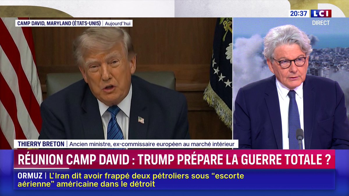 🗣️ "Donald Trump n’est pas le seul à être lassé de ce conflit : le monde entier l’est aussi", estime Thierry Breton, après la réunion d’urgence organisée aujourd’hui autour du président américain sur la suite à donner vis-à-vis de l’Iran