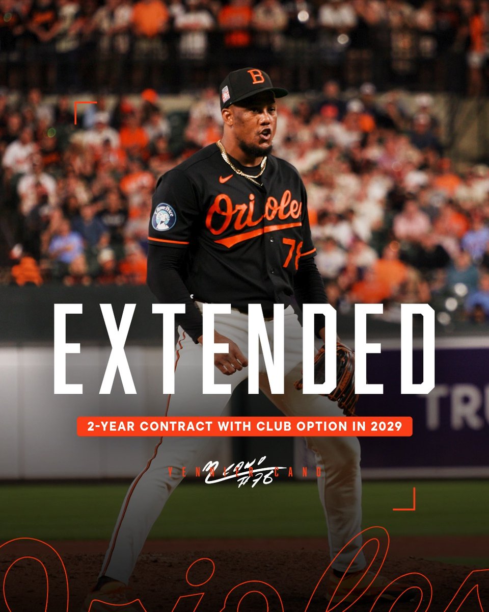 The stare is here to stay ✍️ We have agreed to terms with RHP Yennier Cano on a two-year contract extension for the 2027-28 seasons, with a club option for the 2029 season.
