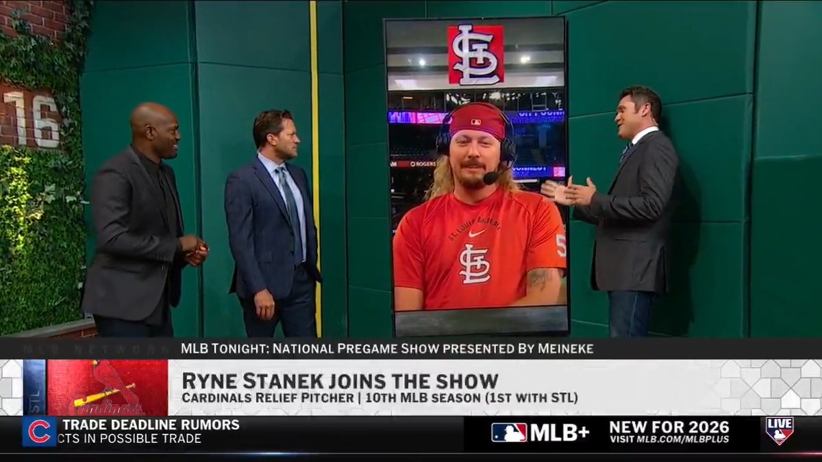 As the elder statesman of the Cardinals' clubhouse, Ryne Stanek has seen his fair share of Trade Deadlines 😅 The veteran reliever discusses St. Louis' recent stretch and how he's been able to contribute on and off the field for their young core. #MLBTonight